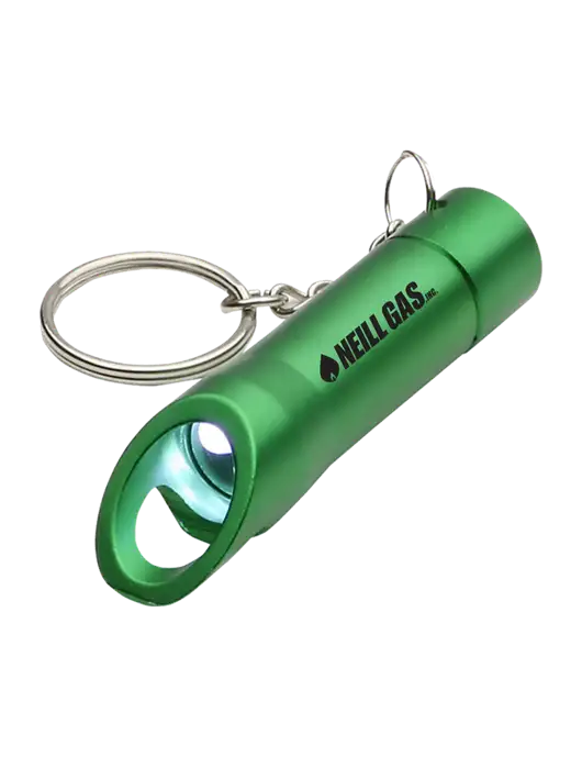 Medium Green Pocket LED Flashlight with Bottle Opener & Keychain w/Neill Gas Logo