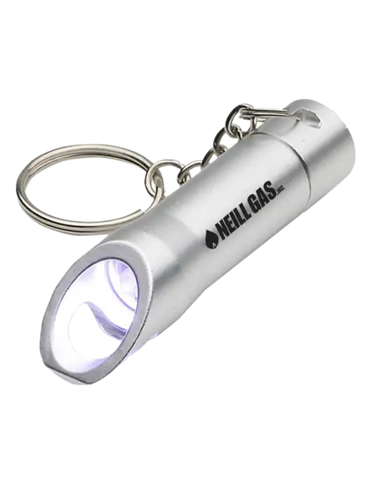 Silver Pocket LED Flashlight with Bottle Opener & Keychain w/Neill Gas Logo