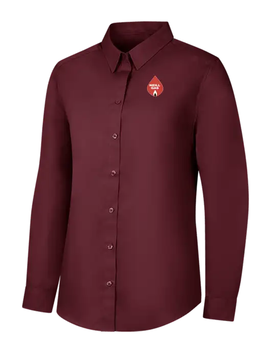 Womens Maroon Long Sleeve Carefree Poplin Shirt w/Neill Gas Logo