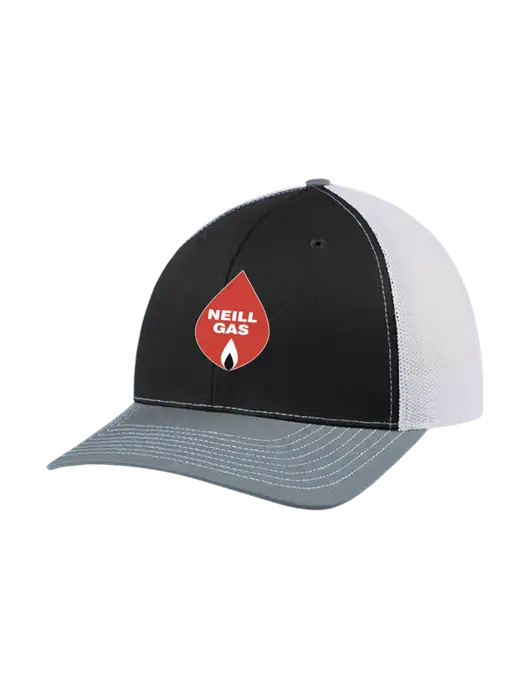 Richardson Adjustable Snapback Original 112 Trucker Cap Black/Light Heather Grey/White Mesh w/Neill Gas Logo