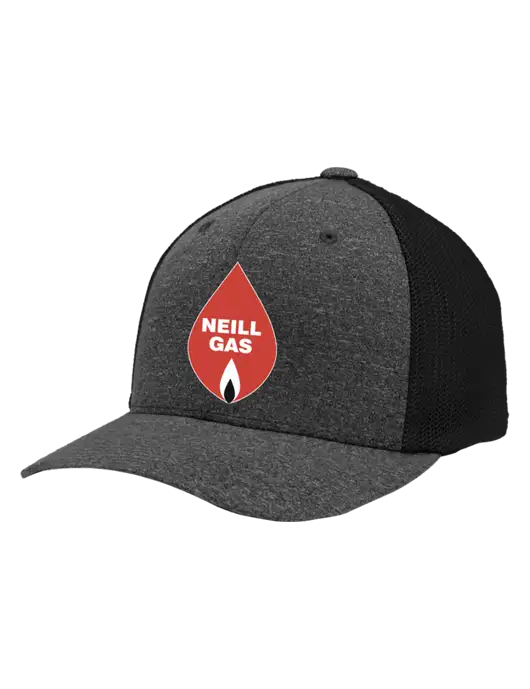 Flexfit Black/Dark Charcoal Heather Melange Mesh Back Trucker Cap w/Neill Gas Logo