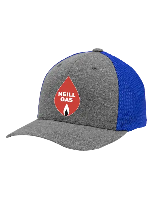 Flexfit Royal/Medium Grey Heather Melange Mesh Back Trucker Cap w/Neill Gas Logo