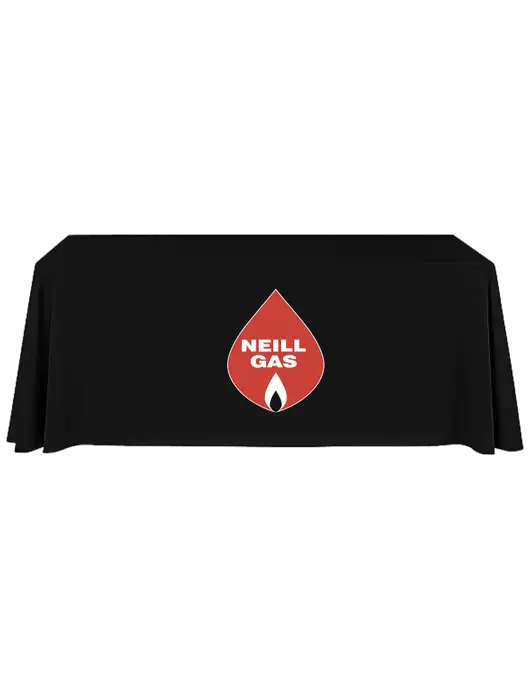 8' Stain-Resistant 4-Sided Black Table Cover w/Neill Gas Logo