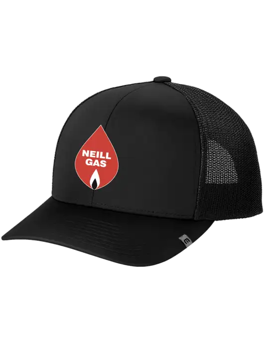 TravisMathew Black Cruz Trucker Cap w/Neill Gas Logo