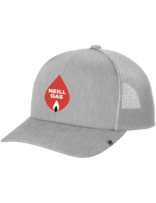 TravisMathew Light Medium Grey Heather Cruz Trucker Cap w/Neill Gas Logo