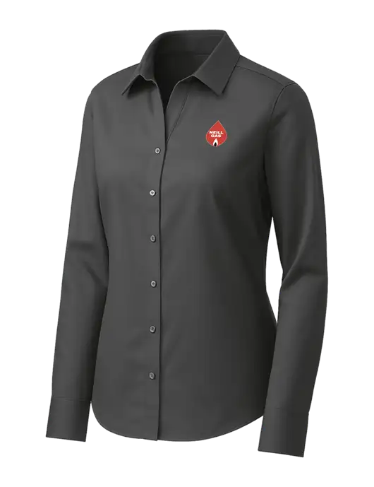 Brooks Brothers Womens Dark Grey Wrinkle-Free Stretch Pinpoint Shirt w/Neill Gas Logo