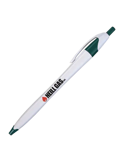 Novella White/Dark Green Classic Pen - Blue Ink w/Neill Gas Logo