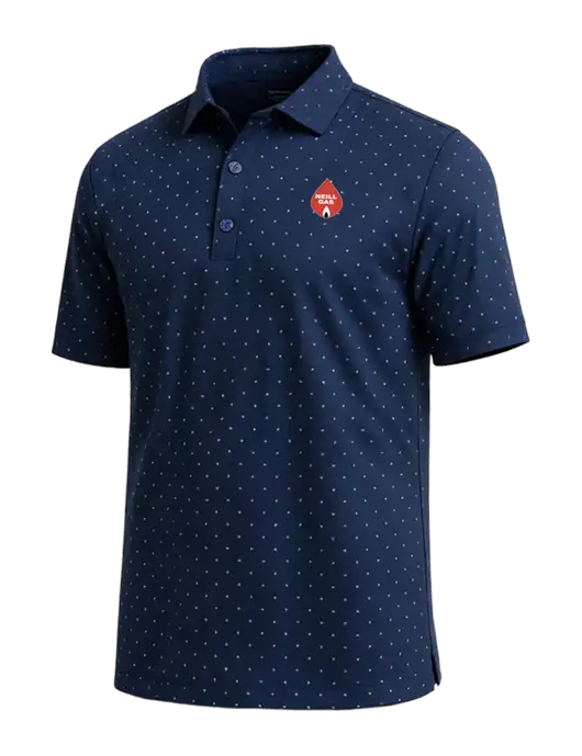 Callaway Micro Chev Dark Navy Print Polo w/Neill Gas Logo