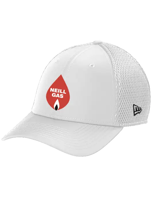 New Era 39THIRTY Performance Stretch White Mesh Cap w/Neill Gas Logo
