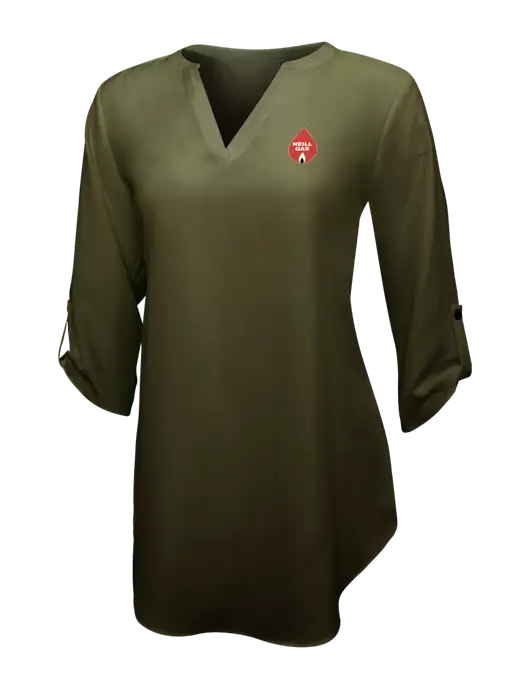Womens Dark Olive 3/4 Sleeve Tunic Blouse w/Neill Gas Logo