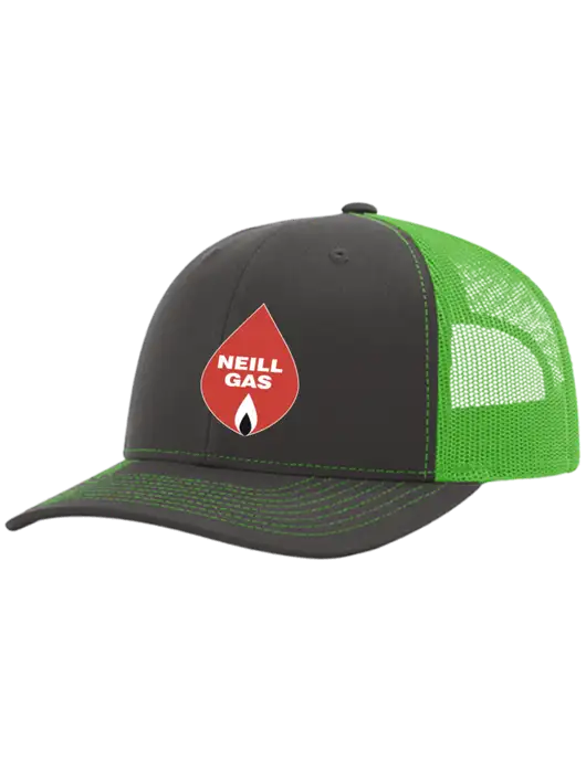 Richardson Adjustable Snapback Original 112 Trucker Cap Charcoal Grey w/Neon Green Mesh w/Neill Gas Logo