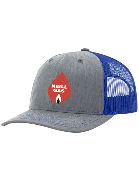 Richardson Adjustable Snapback Original 112 Trucker Cap Heather Light Grey w/Royal Mesh w/Neill Gas Logo