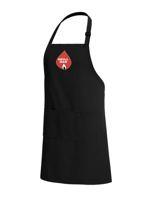 Easy Care Extra Long Bib Black Apron with Stain Release w/Neill Gas Logo