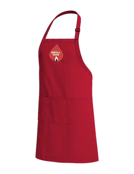 Easy Care Extra Long Bib Red Apron with Stain Release w/Neill Gas Logo