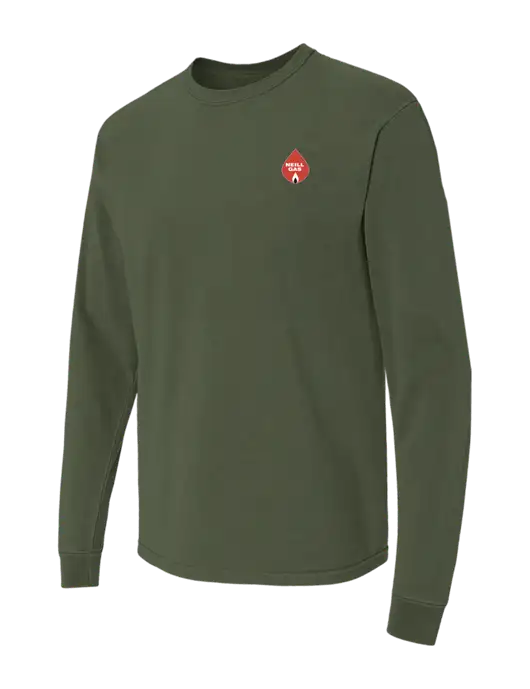 Comfort Colors Garment-Dyed Dark Olive Green Heavyweight Long Sleeve T-Shirt w/Neill Gas Logo