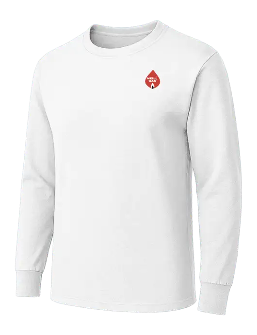 White Heavyweight Long Sleeve 6.1 oz T-Shirt w/Neill Gas Logo