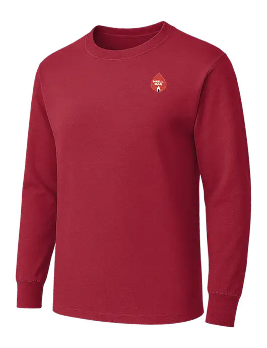 Red Heavyweight Long Sleeve 6.1 oz T-Shirt w/Neill Gas Logo