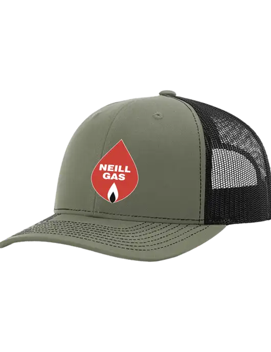 Richardson Adjustable Snapback Original 112 Trucker Cap Medium Olive w/Black Mesh w/Neill Gas Logo