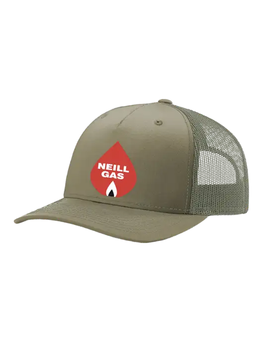 Richardson Five-Panel Trucker Olive Khaki/Light Olive Mesh Cap  w/Neill Gas Logo