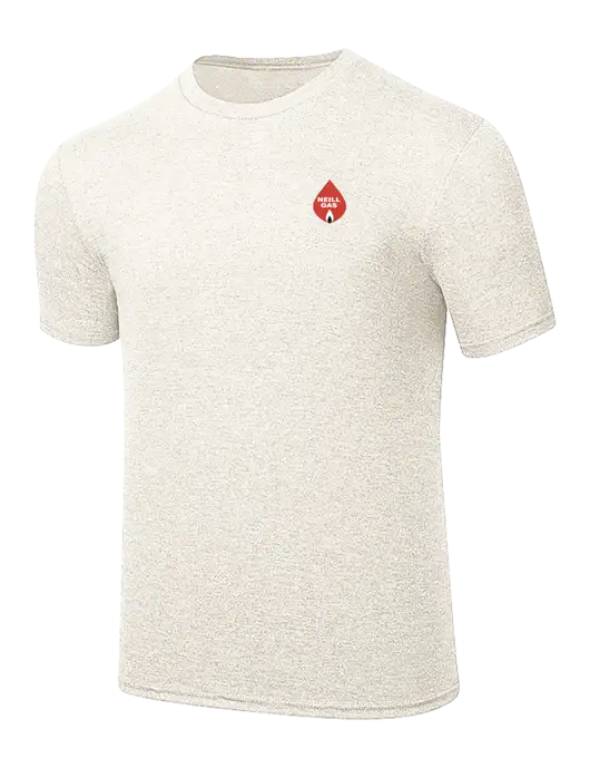 Simply Soft Very Light Tan Heather 4.5oz Poly/Combed Ring Spun Cotton T-Shirt w/Neill Gas Logo