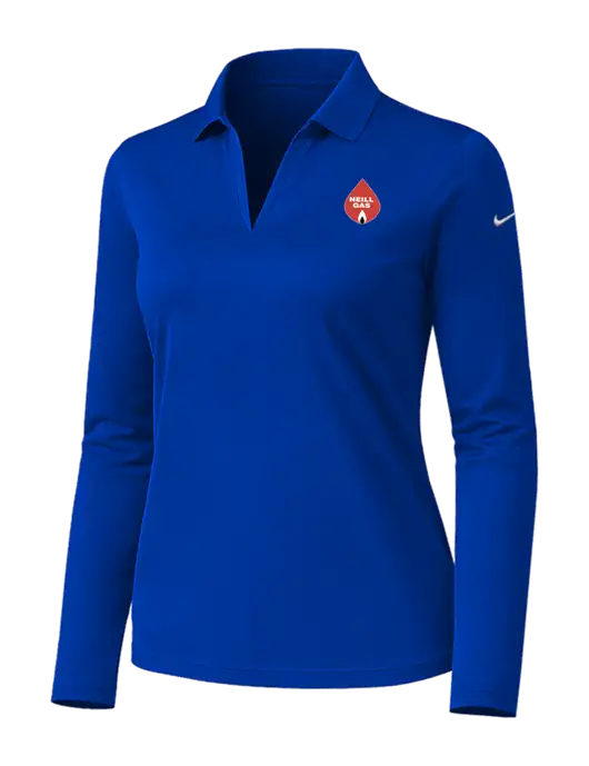 Nike Womens Dark Royal Dri-FIT Micro Pique 2.0 Long Sleeve Polo w/Neill Gas Logo