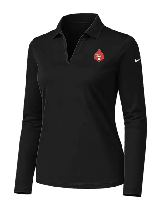 Nike Womens Black Dri-FIT Micro Pique 2.0 Long Sleeve Polo w/Neill Gas Logo