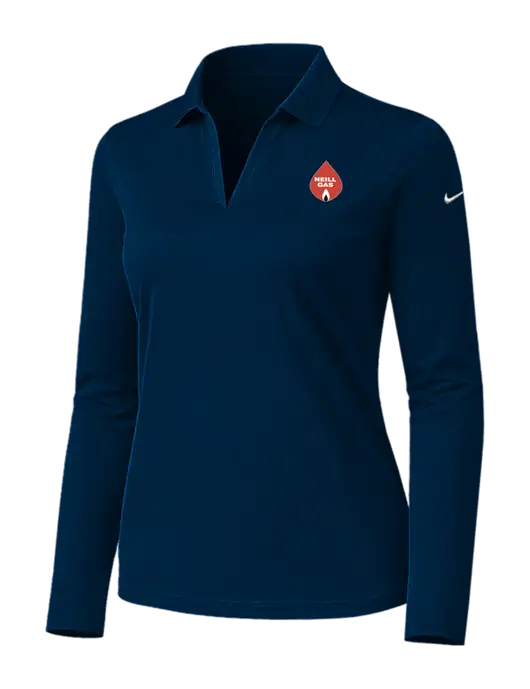 Nike Womens Navy Dri-FIT Micro Pique 2.0 Long Sleeve Polo w/Neill Gas Logo