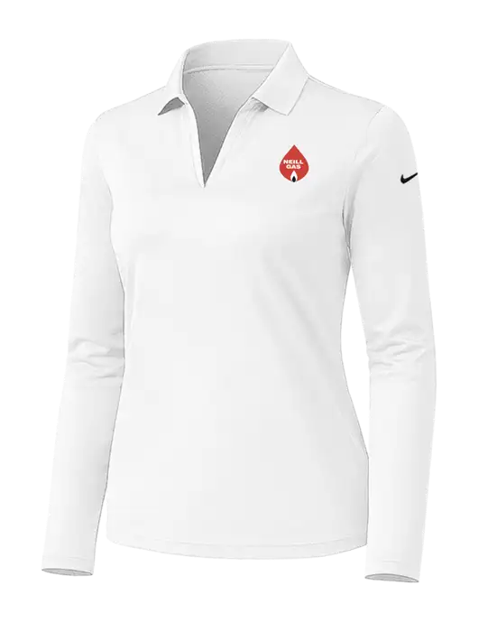 Nike Womens White Dri-FIT Micro Pique 2.0 Long Sleeve Polo w/Neill Gas Logo