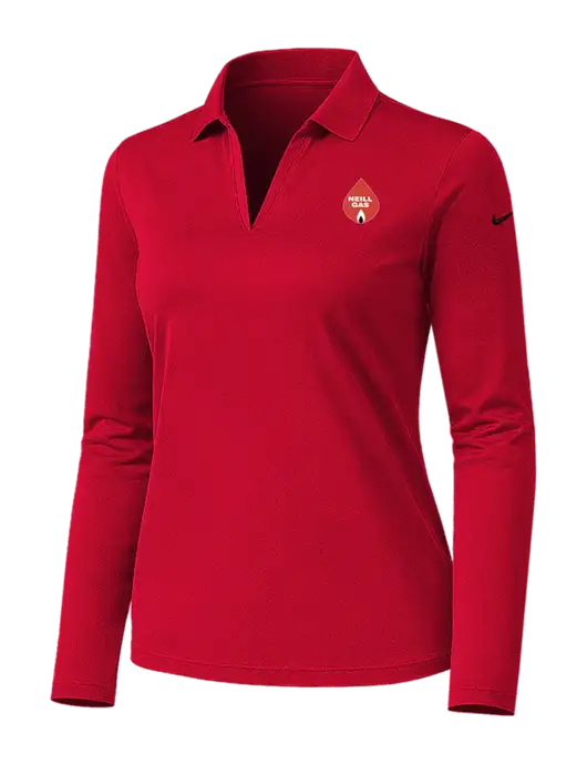 Nike Womens Red Dri-FIT Micro Pique 2.0 Long Sleeve Polo w/Neill Gas Logo
