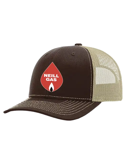Richardson 112+ R-Flex Dark Brown Trucker Cap w/Tan Mesh w/Neill Gas Logo
