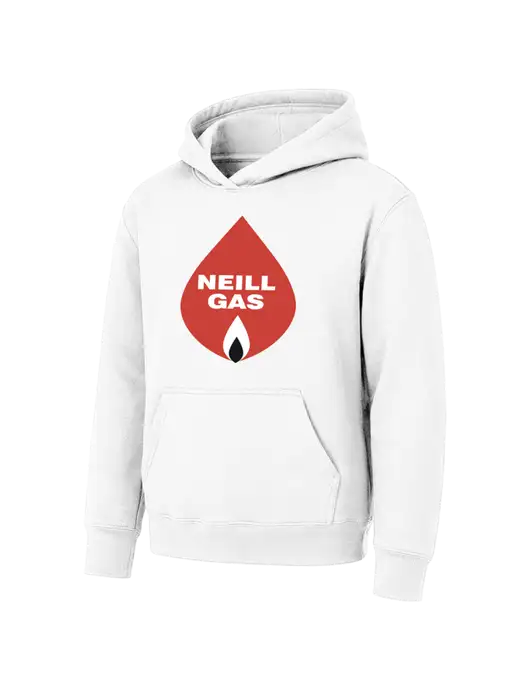Youth White 7.8 oz Pullover Hooded Sweatshirt w/Neill Gas Logo