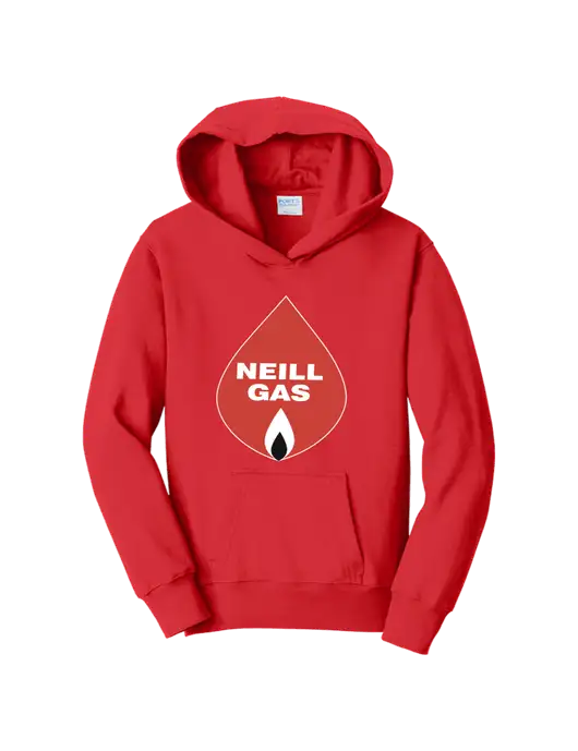 Youth Bright Red 8.5 oz Ring Spun Pullover Hooded Sweatshirt w/Neill Gas Logo