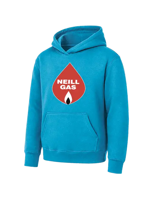 Youth Sapphire 7.8 oz Pullover Hooded Sweatshirt w/Neill Gas Logo